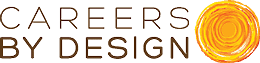 Logo of 'careers by design' with stylized text and an abstract sun illustration.